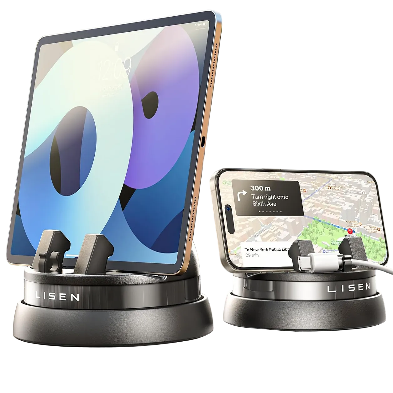 Support téléphone LISEN 360° avec tablette et smartphone