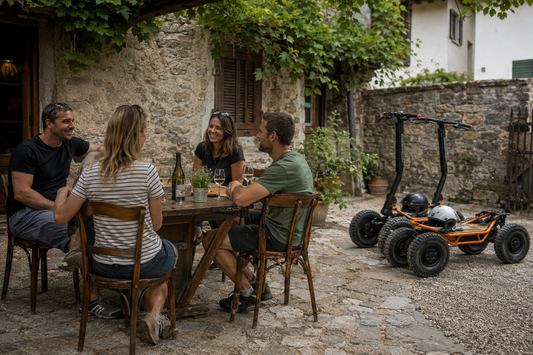 Fin de sortie Ride & Wine dans la cour d’un domaine vaudois
