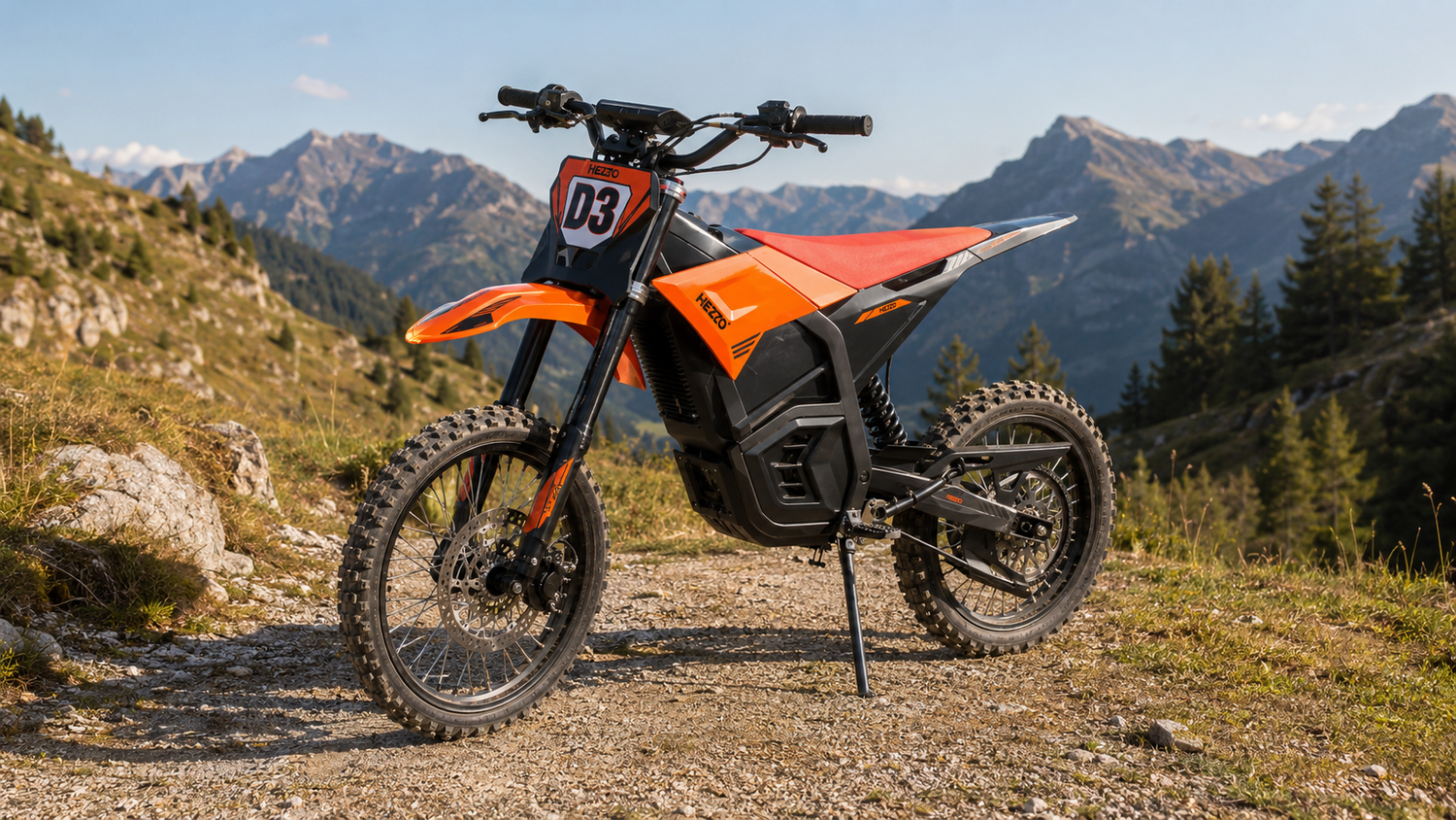 HEZZO D3 Pro orange sur un chemin alpin