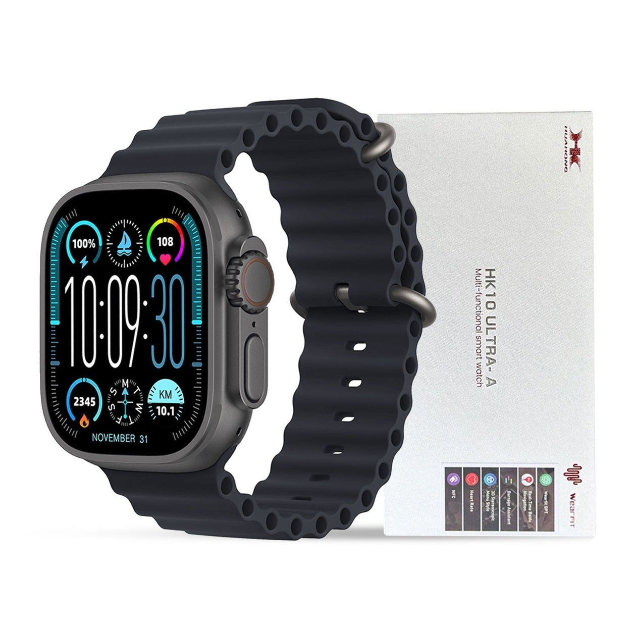 Montre connectée HK10 Ultra-A noire avec sa boîte