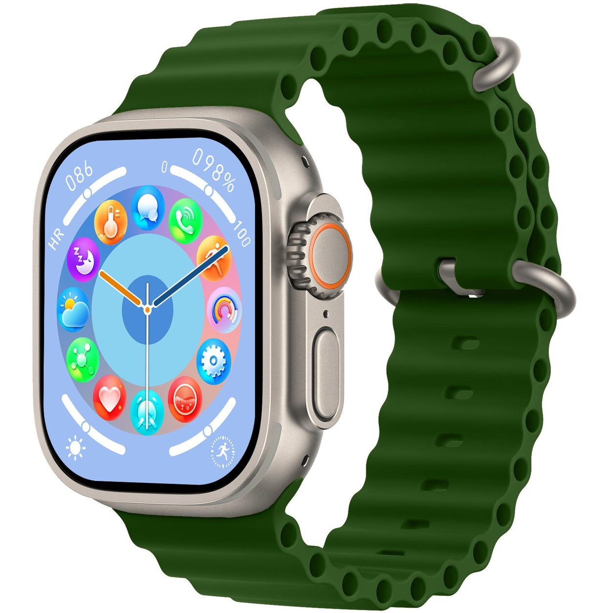 Montre connectée HK10 Ultra-A, boîtier argent et bracelet vert