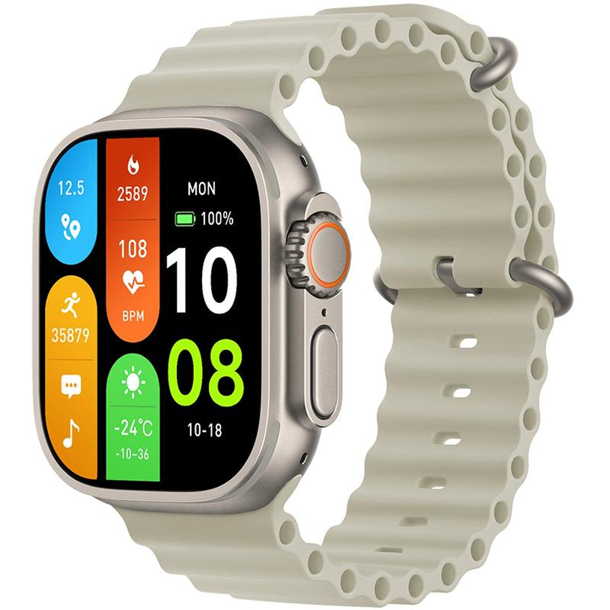 Montre connectée HK10 Ultra-A, boîtier argent et bracelet gris clair