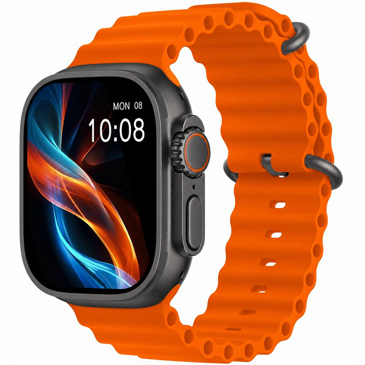 HK10 Ultra-A, boîtier noir et bracelet orange — visuel de variante retouché par IA