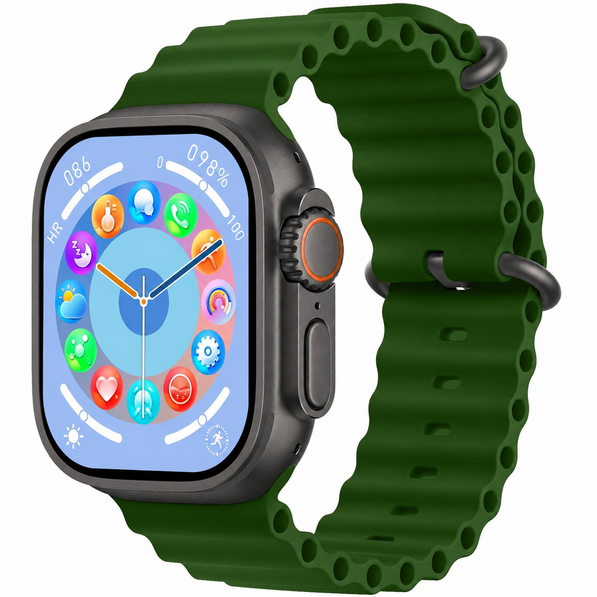 HK10 Ultra-A, boîtier noir et bracelet vert — visuel de variante retouché par IA
