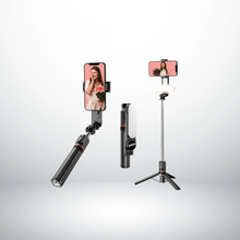 Stabilisateur Selfie L09 en mode poignée, replié et trépied