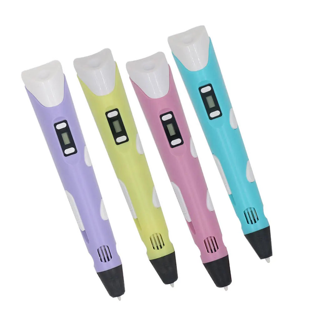 Stylo 3D Pro en violet, jaune, rose et bleu