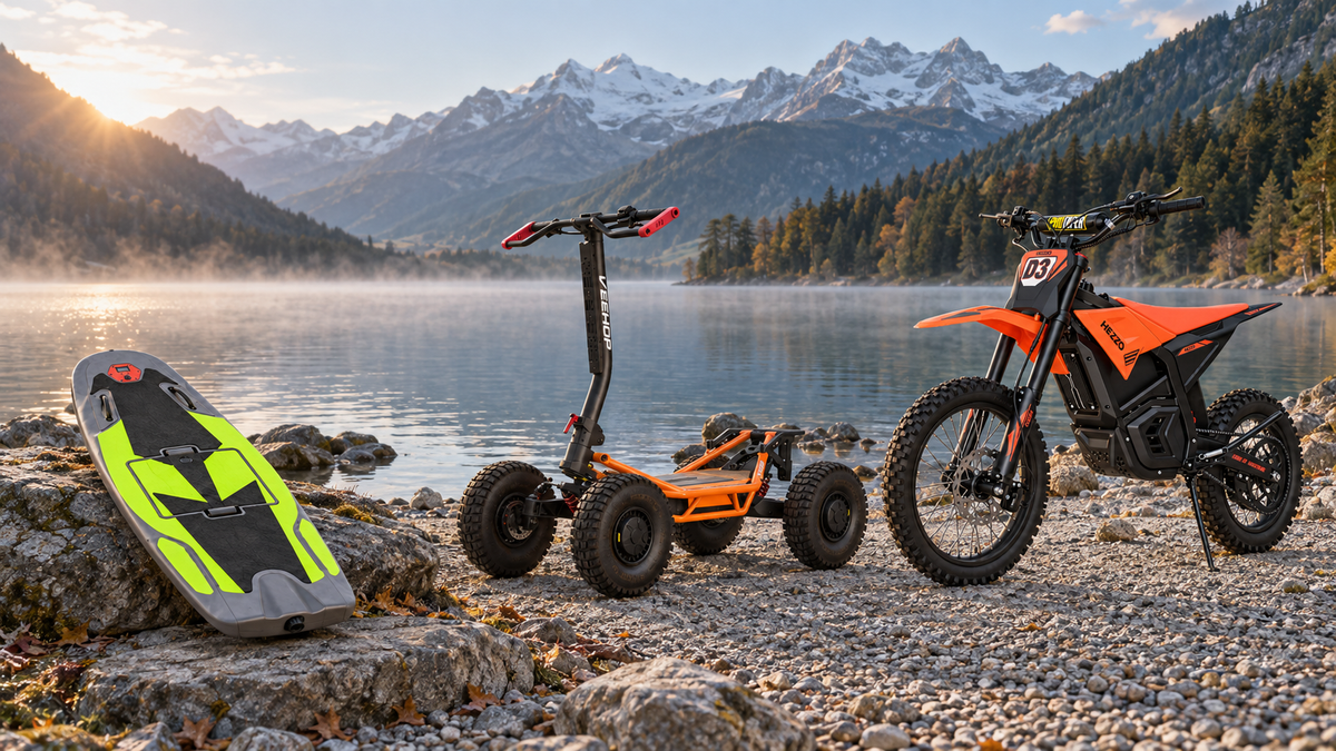 VEE-HOP 4x4, RUSH WAVE RIDER H1 et HEZZO D3 Pro au bord d’un lac alpin