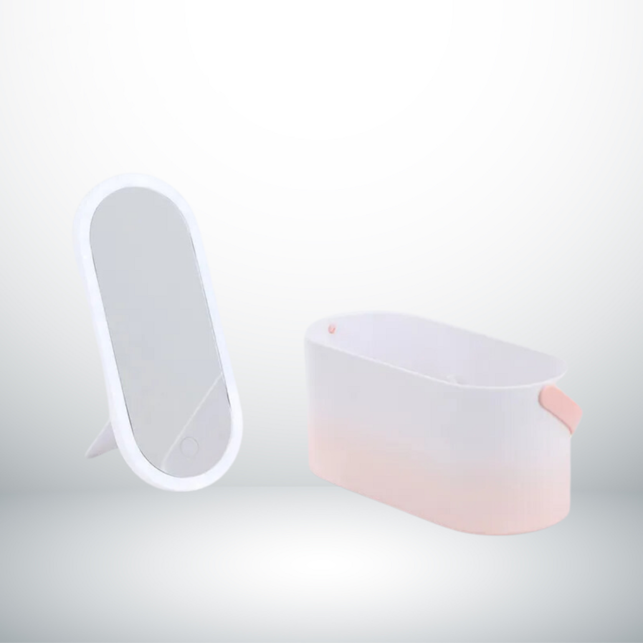 Miroir LED amovible et compartiment de rangement rose
